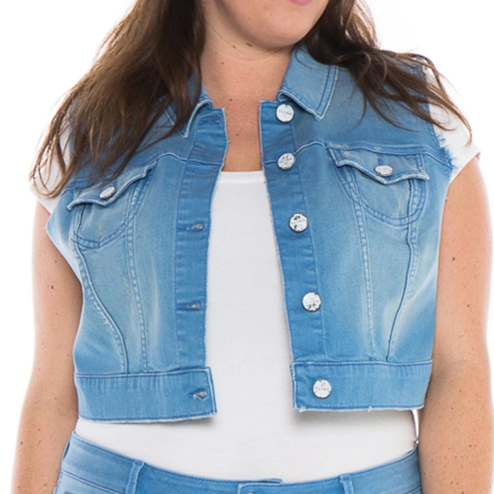 Blue Sleeveless Crop Jacket